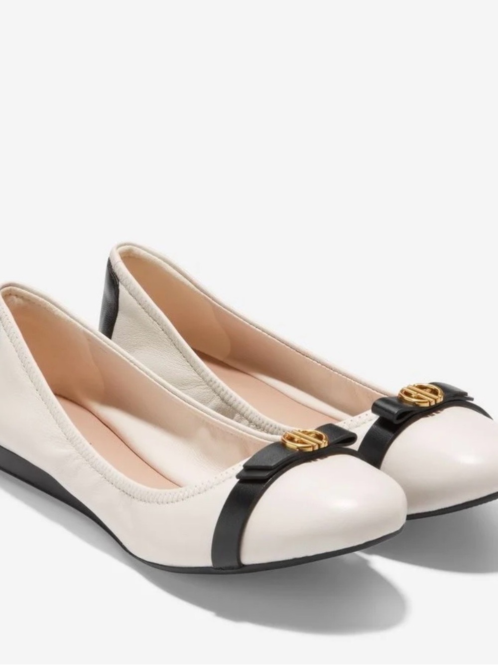 Cole Haan Tova Bow Ballet Flats Ivory Black Leather 7.5